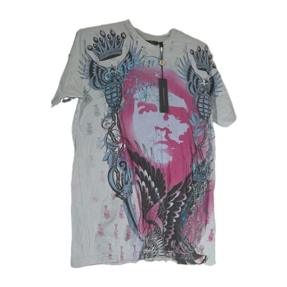 Vintage Christian Audigier Che Guevara All-Over Print Rhinestone T-shirt-L